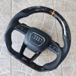 New Genuine Audi RS Flat-Bottom Steering Wheel - Forged Carbon Fiber, Perforated Leather, Integrated RS Buttons, & Airbag Included