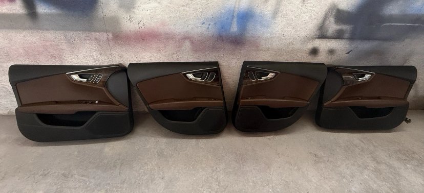 IMG_5898 OEM Audi A7 / S7 C7 Complete Interior Door Panel Set – Two-Tone Brown Leather & Dark Wood Trim - Image 1