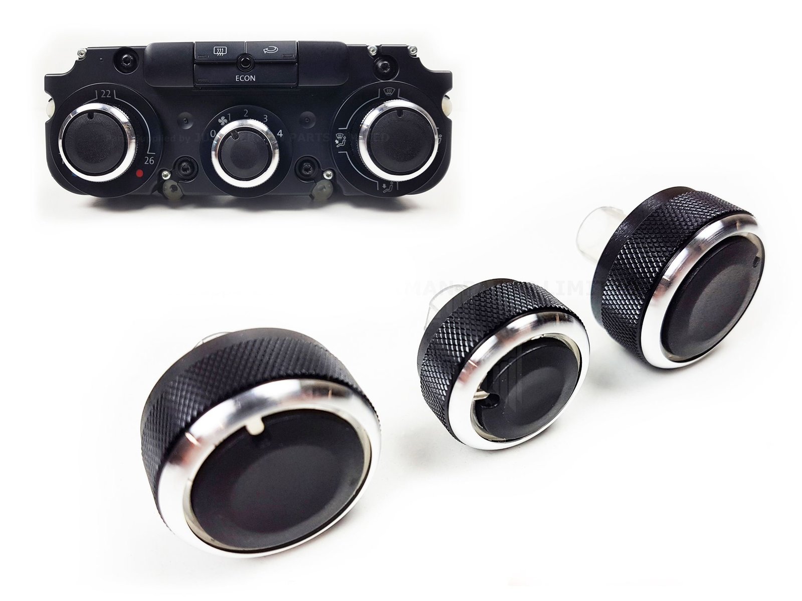 a-c-heater-blower-dials-knobs-buttons-set-chrome-black-alloy-vw-golf-mk5-2004-09-6205-p.jpg A/C Heater Blower Dials Knobs Buttons Set Chrome Black Alloy VW Golf MK5 2004-09 - Image 1