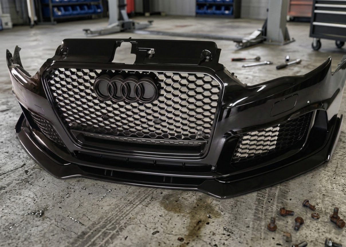 IMG_6514 2015 Audi S3 / A3 8V RS3 Style Front Bumper Assembly Gloss Black Honeycomb Grille - Image 1