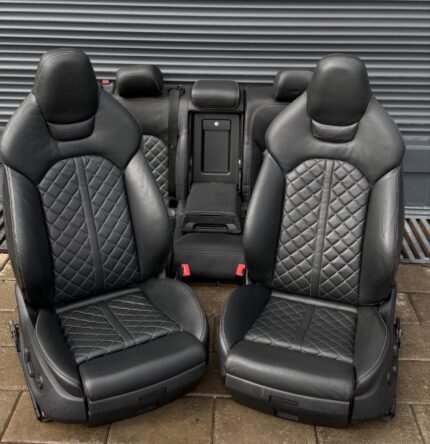 Genuine OEM Audi A6 A7 C7 / 4G S-Line Leather Sport Interior Set – Black Diamond Quilted / Silver Stitching (Full Electric, Heated)
